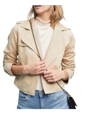 Anthropologie Light Beige Draped Suede Moto Jacket